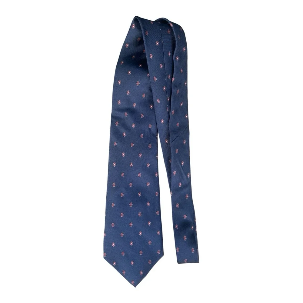 Christian Dior Mens Navy Silk Geometric Diamond Pattern‎ Necktie Made in USA Vtg